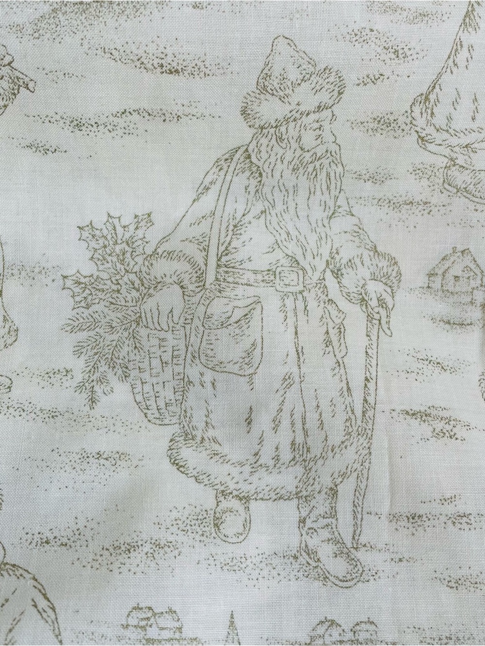 3y x 42" Vintage-Inspired Santa Village Print Beige Cotton Fabric